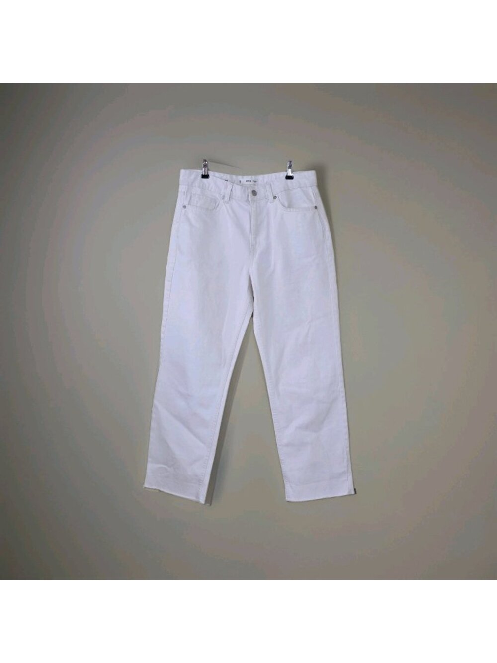 MNG Mango Blanca Jeans US 6 White Straight Cropped Raw Hem Cotton Boho Hippie